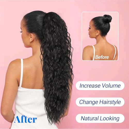 KooKaStyle Ponytail Extension 30 Inch Drawstring Pony Tails Hair Extensions for Women Long Curly Ponytail Synthetic Hairpieces for Daily Use£¨Black-1B£©