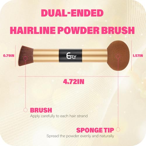 Dual-Ended Hair Makeup Brush - Precision Hairline Powder Brush With Sponge Tip For Seamless Blending - Root Touch Up & Hair Contour - Brown, 4.7 inch