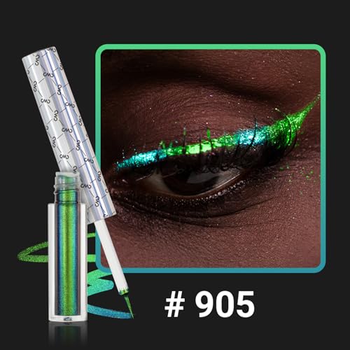 CHARMACY Multichrome Eyeliner Liquid Liner, Glitter liquid eyeliner waterproof, Metallic Intense Color Shifting Colorful Eyeliner, Long wearing, Ultra-Fine Tip Smudge-proof, GREEN INDIGO 905