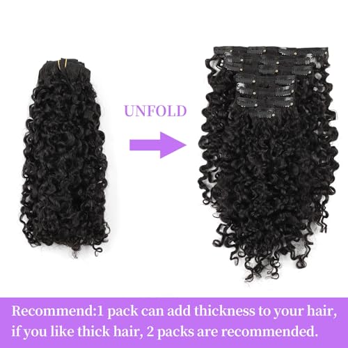 Sassina Spiral Curly Clip in Hair Extensions Human Hair Invisible Human Hair Extensions for Women Natural Black Double Weft Clip in Extensions Thick Soft Natural Human Hair 7Pcs 120G 22 Inch