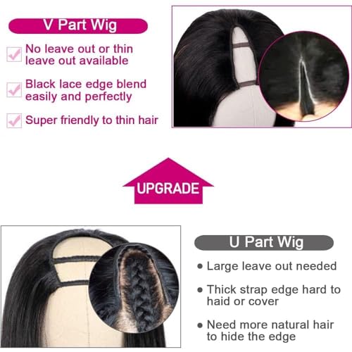 Straight V Part Wigs Human Hair Upgrade U Part Human Hair Wigs for Women Glueless Full Head Clip In Half Wig Natural Color 24inch