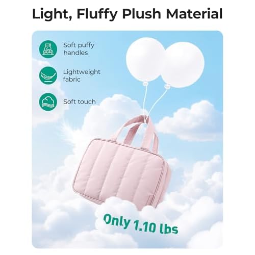 BAGSMART Travel Toiletry Bag for women, Portable Hanging Hook Makeup Bag Organizer, Waterproof Makeup Cosmetic Bag, for Full-Size Accessories, Toiletries, Camel