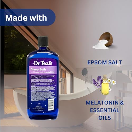 Dr. Teal's Melatonin Foaming Bath 34oz (Pack of 2) with Variety Junction Premium Bath & Shower Sponge - Sleep Inducing Bubble Bath, Clear