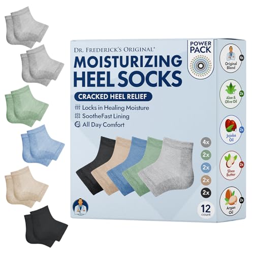 Dr. Frederick's Original Moisturizing Heel Socks for Dry Cracked Heels Treatment - 6 Pairs - Infused with Naturally Nourishing Oils and Butters - Stocking Stuffers for Adults - Power Pack