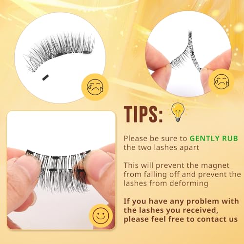 QUEWEL Magnetic Eyelashes 1 Pair Reusable Magnetic Eyelashes with Applicator No Glue Needed Eyelashes Cat Eye Natural Look Lash Clusters Kit Easy to Wear and Remove(B07)
