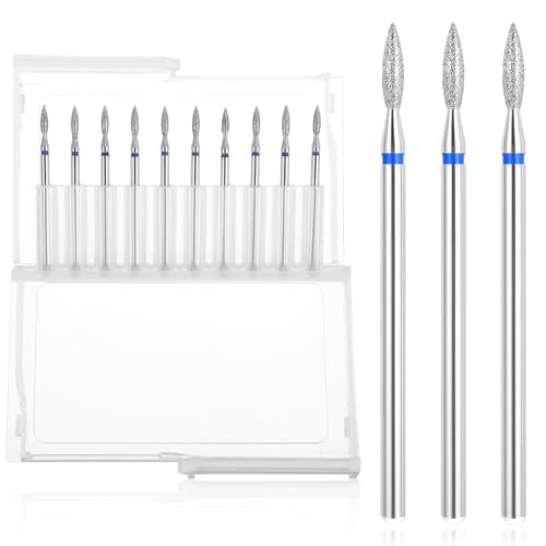 Ouligay 10pcs Cuticle Nail Drill Bit Set, Cuticle Drill Bits for Nails, Professional Cuticle Bit for Nail Drill, Flame Bit for Nail Drill for Manicure Pedicure Clean Tool with Case