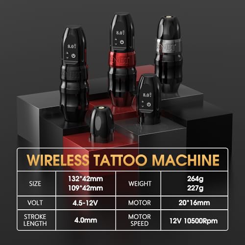 Xnet Titan Wireless Tattoo Machine, Tattoo Gun 42mm Grip 2400mAh Battery Power with Coreless Motor Digital Display Tattoo Supply for Professional Tattoo Artists