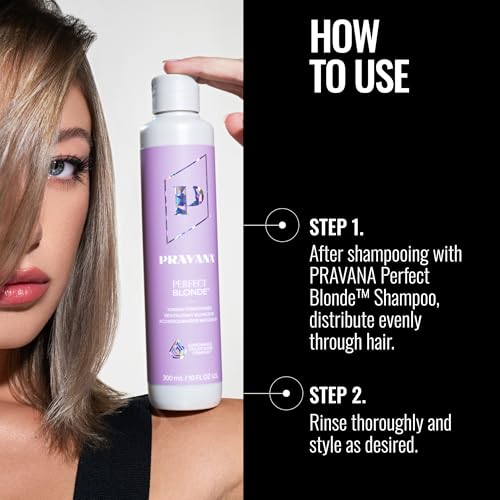 PRAVANA The Perfect Blonde Purple Toning Conditioner | Neutralizes Brassy, Yellow Tones | For Color Treated Hair | Chromasilk Enhances Shine & Protection | Vegan, Cruelty-Free | Paraben & Sulfate Free