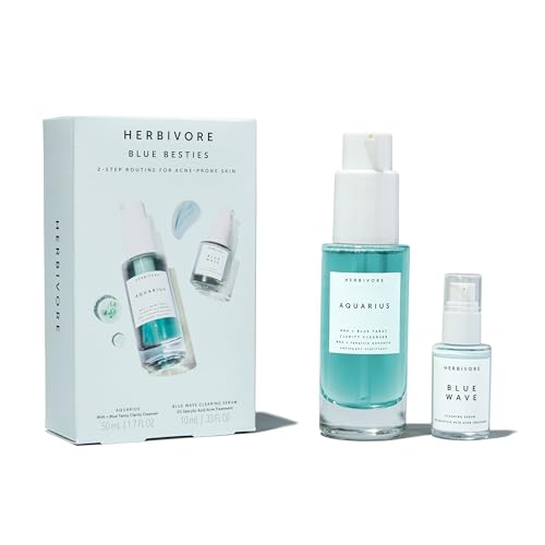 HERBIVORE Blue Besties Duo ? 2-Step Treatment for Acne-Prone Skin, Aquarius Cleanser (50 mL) & Blue Wave Serum (10 mL), Plant-Based, Vegan, Cruelty-Free