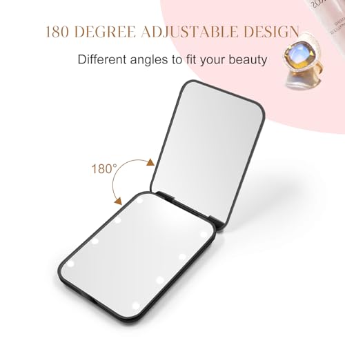Compact Mirror, 1X/3X Magnification LED Pocket Mirror with Nternal BIattery, Pink Mini Mirror for Purse, Pocket,Travel and Present
