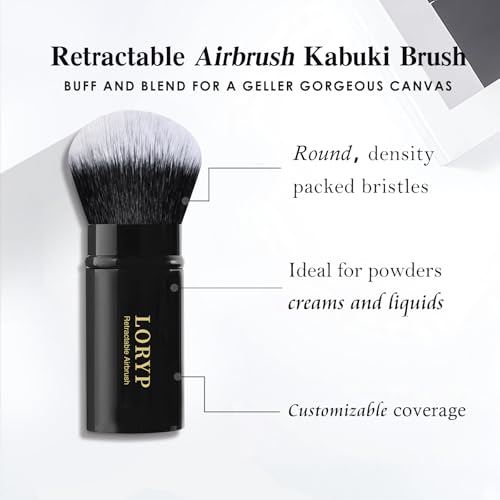 LORYP Retractable Makeup Brush Black Kabuki Foundation Brush for liquid Cream and Powder Makeup 2 Pack Travel Makeup Brush Set