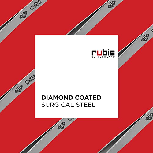 Rubis Classic Diamond Coated Tip, Stainless Steel Slanted Tweezers for Precise Eyebrows and Hair Removal, The Precious Stone Collection,1K102DT, Polished Silver