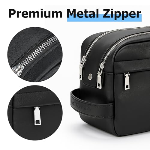 MIRASON Travel Toiletry Bag for Men Leather Travel Bag for Toiletries, Dopp Kit Water-resistant Shower Bag for Shaving Bathroom Organizer Gifts for Men, Black