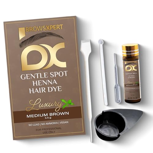 BROWSXPERT Professional Shading Touch-Up Kit ? Herbal Henna with Mixing Dish, Stir & Brush | 3.5g | Medium Natural Brown