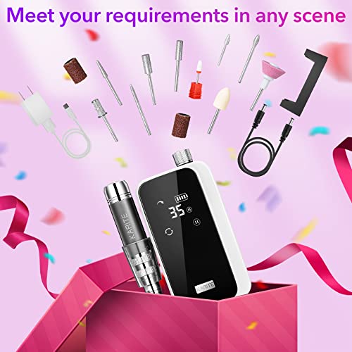Karite Professional Nail Drill Machine for Acrylic Nails, 35000 RPM Electric Nail File with 13 Bits, 30 Sanding Bands ? USB Rechargeable, Portable Electronic Nail Filer for Home Salon Manicure Tools