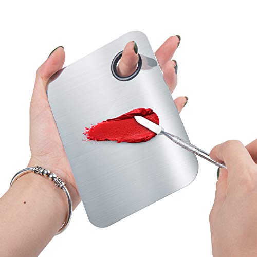 Makeup Mixing Palette, Upgrad Stainless Steel Metal Mixing Tray with Spatula Artist Tool for Mixing Foundation Nail-Art