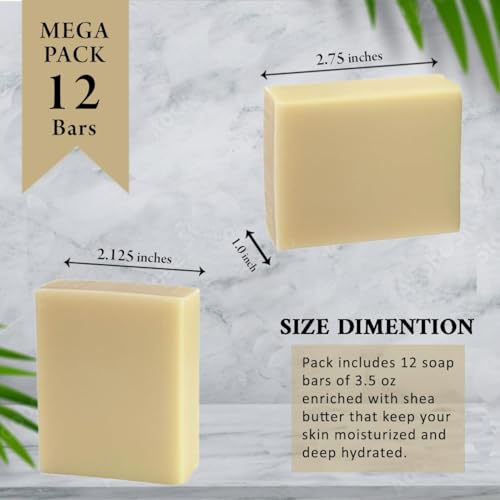 SSA Coconut Vanilla Scented Natural Soap Bars (12 Bars), 3.5oz Moisturizing French Triple Milled Bar Soap Enriched with Shea Butter, Long Lasting Plant Based Body Bath Bars for Men & Women