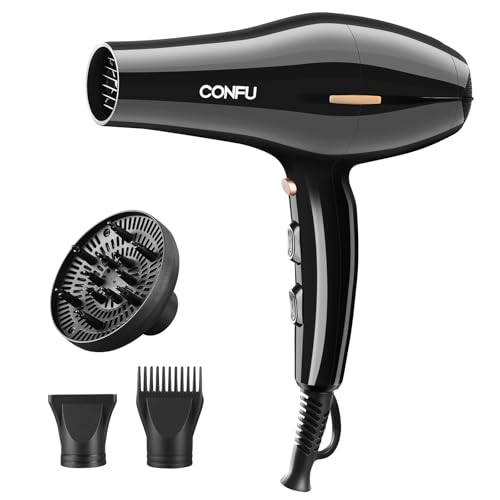 CONFU Hair Dryer, Professional Ionic Salon Blow Dryer with Diffuser for Women and Men, 5X Fast Drying, Powerful and Quiet Hair Blow Dryer for Fast & Easy Styling (1875 Watts)