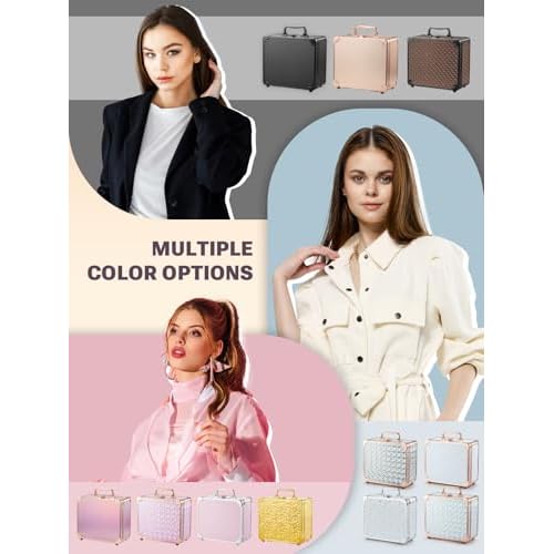 Qislee Makeup Box with A Detachable Lighted Mirror, Waterproof Travel Train Case, Cosmetic Organizer and Makeup Suitcase with Adjustable Dividers, Magnetic LED Mirror(Icy Pink)