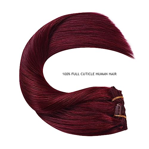 YILITE Clip in Hair Extensions Real Human Hair 8Pcs/Pack 120g Burgundy Straight Thick Invisible Remy Natural Hair Double Weft Clip Extensions for Women (20inches #99J Burgundy£©
