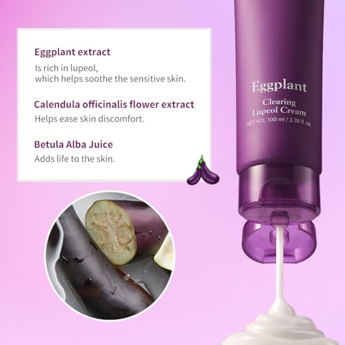 Papa Recipe Eggplant Clearing Lupeol Cream, Moisturizing Face Moisturizer for Dehyrated and Sensitive Skin, Korean Skincare, 100ml 3.38fl oz