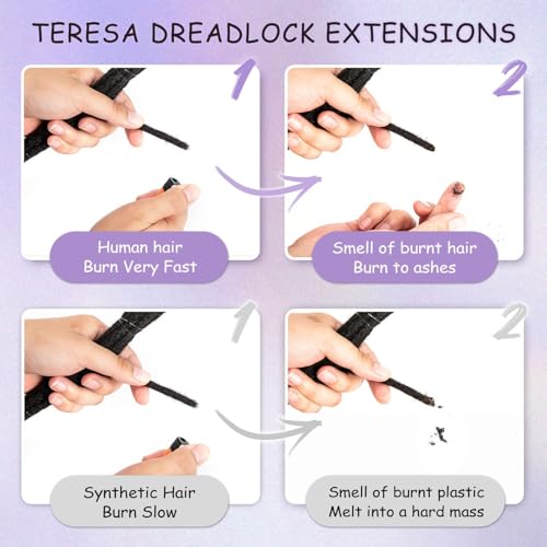 Teresa 8 Inch 0.8cm Width Loc Extension Human Hair Natural Black 60 Strands Full Hand-made Permanent Locs Extensions Can Be Dyed and Bleached for Men/Women/Kids Real Dreadlock Extensions Human Hair