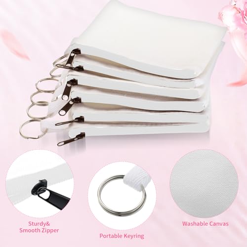 Frienda 30 Pieces Sublimation Blank Small Coin Canvas Makeup Bags Bulk Cosmetic DIY Craft Pouch with Zipper Coin Purse Pencil Pouch Travel Toiletry Organizer(White)