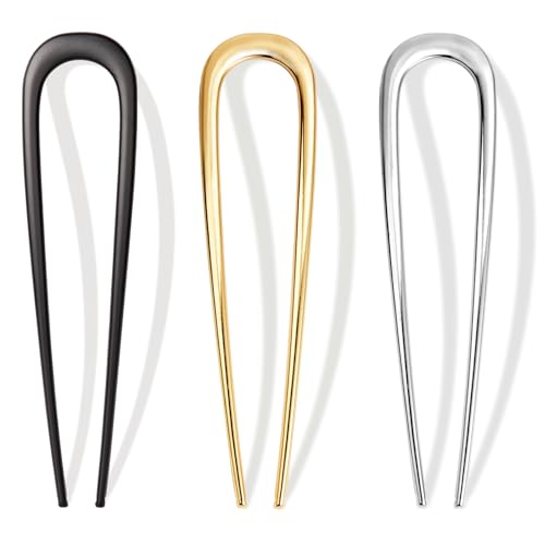 3 Pcs French Hair Pins for Women - French Twist Hair Pins for Buns, Metal Gold Hair Accessories