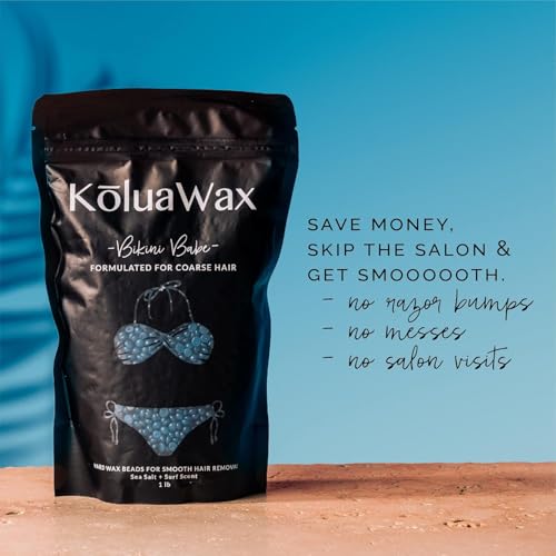 KoluaWax Hard Wax Beads for Hair Removal ? Coarse Hair Formula ? Face, Brazilian, Underarms, Back Chest, Bikini Waxing ? Sea Salt & Surf, 1lb Refill for Wax Warmers & 10 Large Applicator Sticks 2 Pack