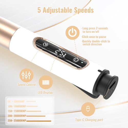 Nail Drill Cordless, Electric Nail File 12 in 1 with LED Display, Nail Drill Machine Professional Portable Rechargeable E File for Gel Acrylic Manicure Pedicure Set with 5 Speeds Golden