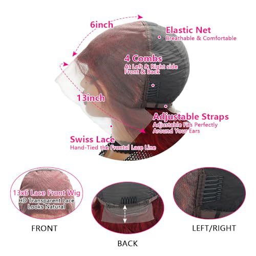 30inch Burgundy Lace Front Wigs 220% Density 13x6 Body Wave Lace Frontal Wigs Pre Plucked Glueless Red Wig Wine Red Lace Frontal Wigs for Women