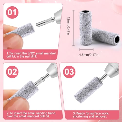 200 Pcs Nail Drill Bits Small Sanding Bands with 3.1mm Mandrel Bit, Mini Sanding Bands Nail File for Acrylic Gel Manicures and Pedicure (Zebra, 150 Grit)