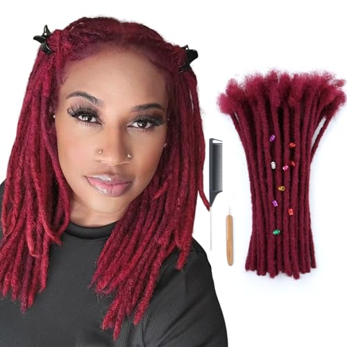12 Inch Wine Red Dreadlock Extensions Human Hair Loc 60 Strands 0.6cm Real Human Hair Dread Extensions for Men BUG#