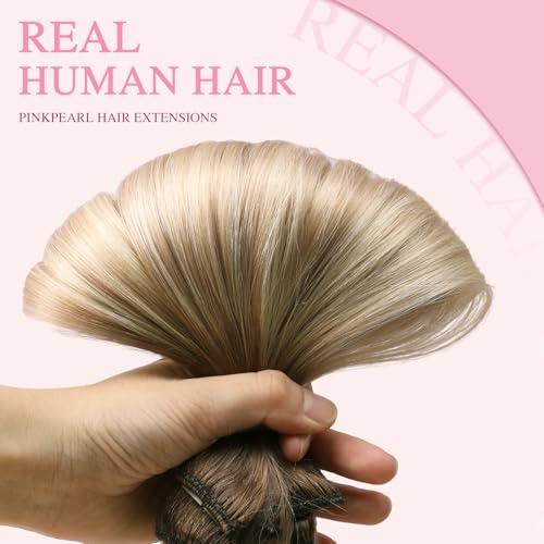 PINKPEARL Clip in Hair Extensions Real Human Hair, 16 Inch 120g 7pcs Human Hair Extensions Clip In, #8/60/18 Balayage Ash Brown to Platinum Blonde and Ash Blonde(#8/60/18-16)