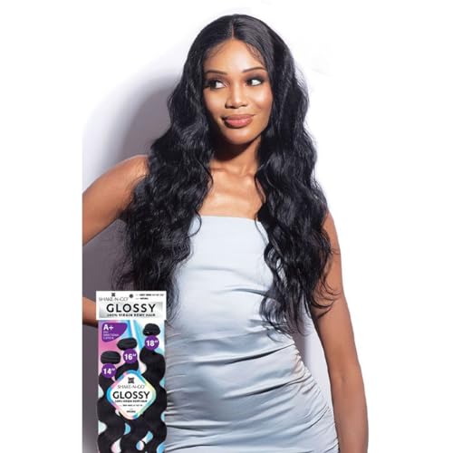 Shake N Go Virgin Remy Hair Weave Glossy 3 Bundles Body Wave 16"18"20" (Color:NATURAL BLACK)