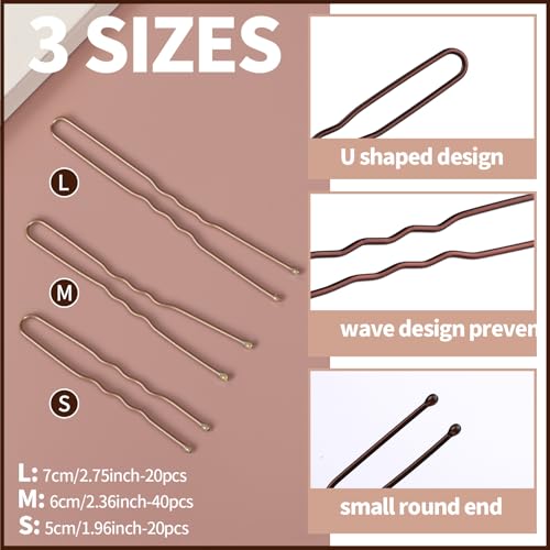 Teenitor Hair Accessories Hair Net Set, Includes 40pcs Invisible Hair Nets for Ballet Recital & 80pcs Bobby Pins for Bun Maker, Brown, 3 Size