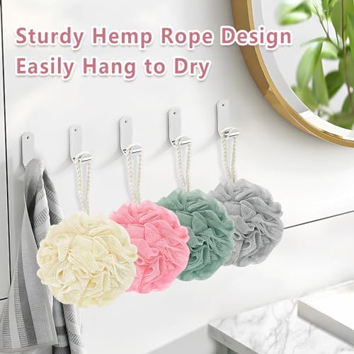 Shower Loofah Bath Sponge, 60G Loofah Exfoliating Body Scrubber, 4 Color Mesh Shower Pouf Balls for Body Wash (Ice Cream)