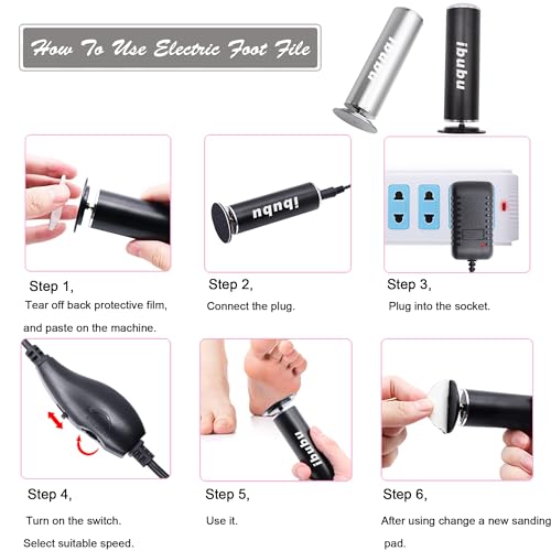 Electric Feet Callus Remover Professional Powerful Foot File Pedicure Grinder Sanders with 60PCS Replacement Sandpaper Discs Heel Scraper for Dead Dry Crack Skin Calluses Speed Adjustable Black