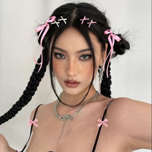 Mini Hair Bows for Women Girls Cute Hair Clips Small Alligator Long Tail Hair Ribbon Accessories -3 Styles -36P - Black White Pink