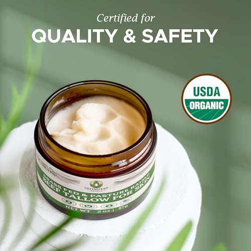 Organic Beef Tallow for Skin ? USDA-certified Whipped Tallow Balm for Skin Face and Body with Jojoba Oil and Cocoa Butter ? Unscented and Herb-Infused ? 2 oz.