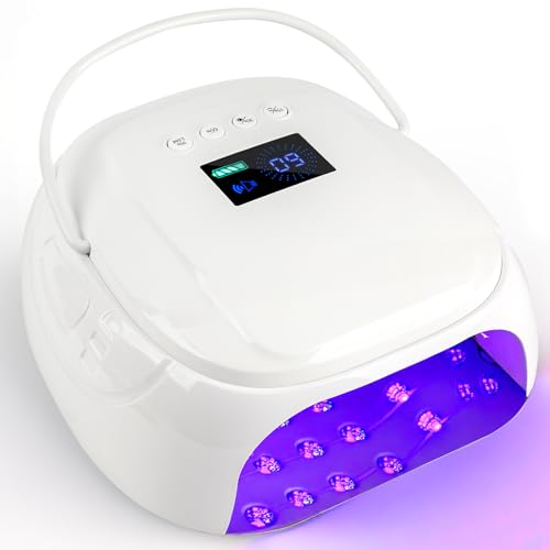 126W Rechargeable UV LED Nail Lamp, Portable Cordless Nail Dryer with Auto Sensor and 4 Timer Settings, Professional Curing Lamp for Gel Polish and Salon (White)