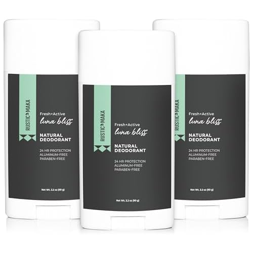 Rustic MAKA Natural Deodorant, Luna Bliss, Aluminum Free, Paraben Free, Baking Soda Free, Deodorant for Women, Activated Charcoal + Magnesium, Cruelty-Free, 3-Pack