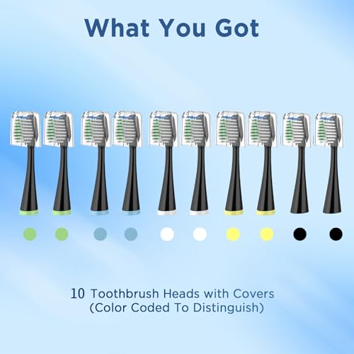 Replacement Toothbrush Heads for Waterpik Complete Care 5.0/9.0 (CC-01/WP-862), with Covers, 10 Count, Black