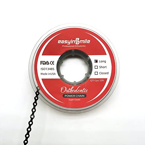 SNAWOP Dental Orthodontic Power Chain Multicolor Spool Elastic Rubber Bands for Teeth Braces (Long, Black)