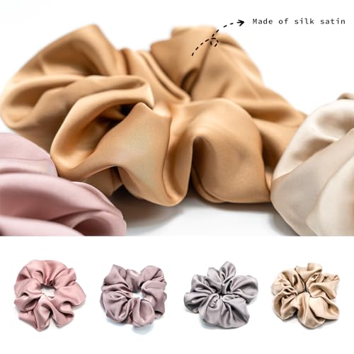 Large Silk Satin Scrunchies for Women Girls- Sleeping Big Jumbo Cute Scrunchy Perfect for Thick Curly Hair | Ideal Gift for Women - 5 Pack (Multicolor B, Large)
