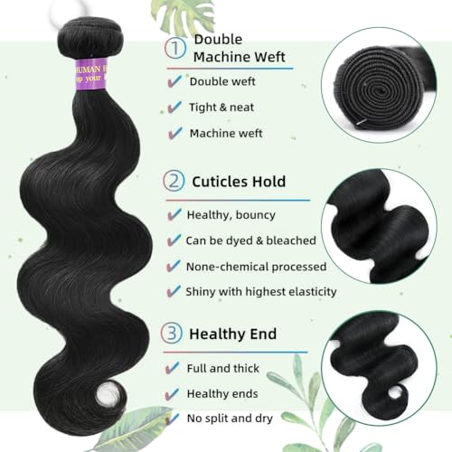 14A Human Hair Bundles Body Wave One Bundle 100% Unprocessed Brazilian Virgin Hair Bundles Double Weft Weave Body Wave Human Hair Natural Black Color (one bundle, 16)