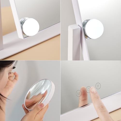 HIEEY Hollywood Makeup Mirror with 12 Dimmable Bulbs Lights, Three Color Lighting Modes, with 4in 20X Magnification Mirror, Smart Touch Control, 360¡ÆRotation (White,Gift Box)