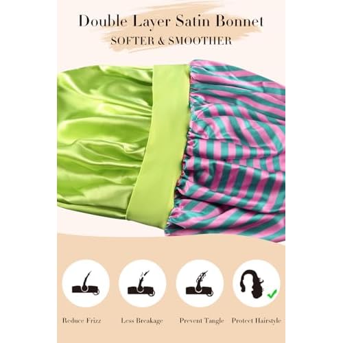 Double Layer Silk Bonnet with Tie Satin Lined Sleep Cap Hair Cover for Women's Curly Natural Hair