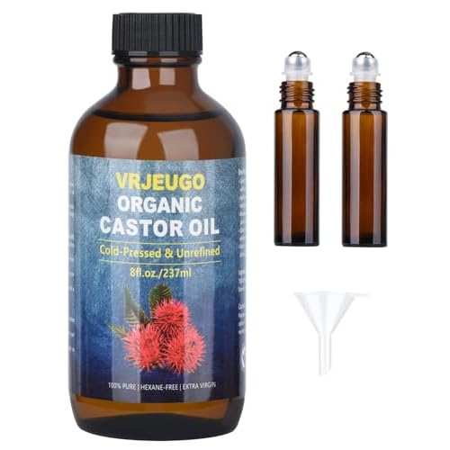 Organic Castor Oil for Face Roll On£¬Rollerball Deep Hydration for Skin Care and Hair, Castor Oil Organic Cold Pressed Unrefined Glass Bottle 8oz with 2 Roller