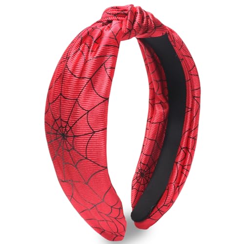 Halloween Headband for Women Girls, Black Spider Web Hair Band Wide Top Knot Red Hair Accessories Non Slip Headband Funny Halloween Party Costume Cosplay Supplies Decoration